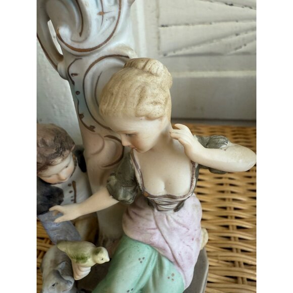 Vintage 50's Bisque Porcelain Figural Couple Candle Holder Lamp Base - Picture 3 of 11